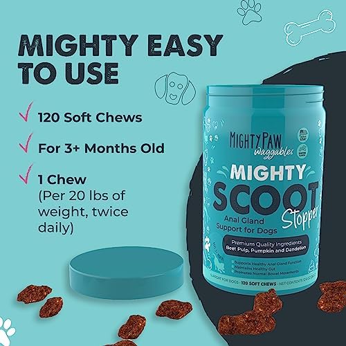 Mighty Paw Mighty Scoot Stopper, Anal Gland Support for Dogs, 120 Soft Chew