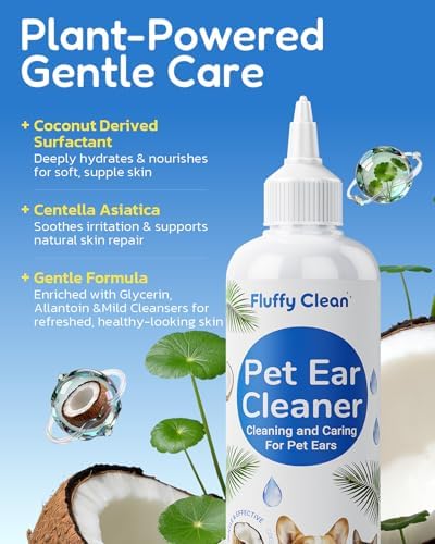Ear Cleaner for Dogs & Cats - Gentle Ear Cleaning Solution with Natural Non-Irritating Formula for Sensitive Ear Care, Removes Built-up Wax, Discharge, Dirt & Debris - 8 OZ