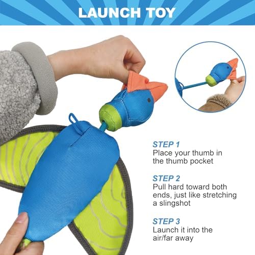 16.54 Inch Orange Squirrel Slingshot Flying Dog Toy, Oxford Squeaky Chew Toy for Fetch Training, Interactive Durable Toy for Medium Large Dogs