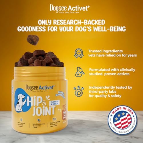 Dogsee Activet+ Hip & Joint Supplement Dog with Omega-3, Glucosamine, Chondroitin, MSM & Collagen for Dogs, Dasuquin, Joint Pain Relief - 90 Count - Made in USA