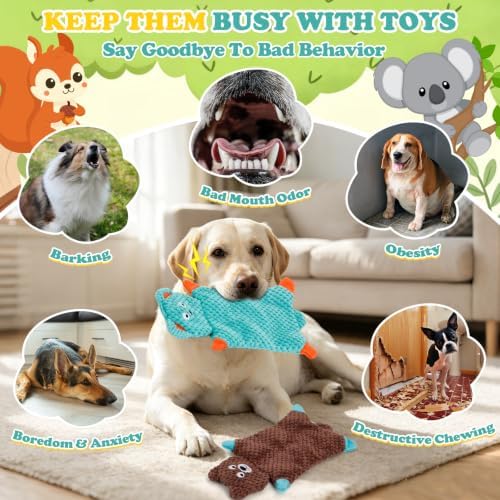 No Stuffing Squeaky Dog Toys for Small Medium Large Dogs, 5 Pack Durable Plush Puppy Chew Toys for Teething and Chewing, Interactive Dog Chew Toy to Keep Them Busy