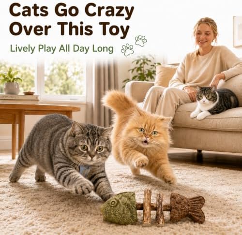 Silvervine Cat Toy Catnip Chew Stick for Indoor Kitten Teething Cleaning Dental Care Natural Comfort Adult Gatos Set to Play Alone Blend Fishing Aesthetic Fish Bone Shape
