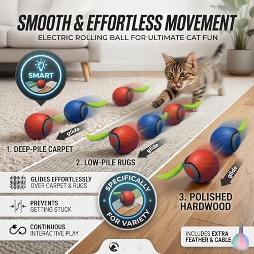 Teazys Cat Toy Turbo Tail 3.0,Interactive Cat Toy Ball, Automatic Cat Toy with Tail, Electric Rolling Ball on Carpet, Cat Enrichment Toys for Small/Medium/Large Cats to Keep Them Busy (Orange)