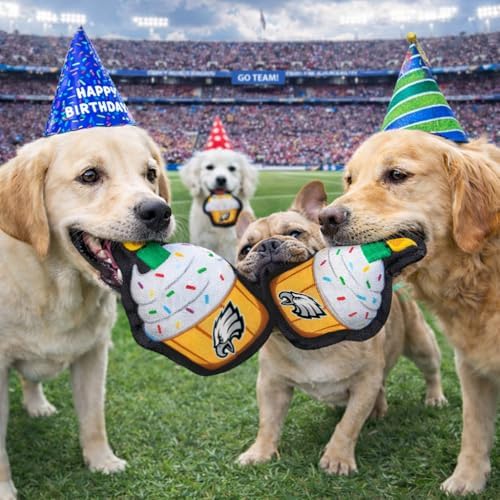 Pets First NFL Philadelphia Eagles Pet Birthday Cupcake Squeaker Toy - NFL Dog Birthday Party Set and Costume, Licensed Football Team Dog & Cat Birthday Cupcake Toys, Durable Toy for Puppies