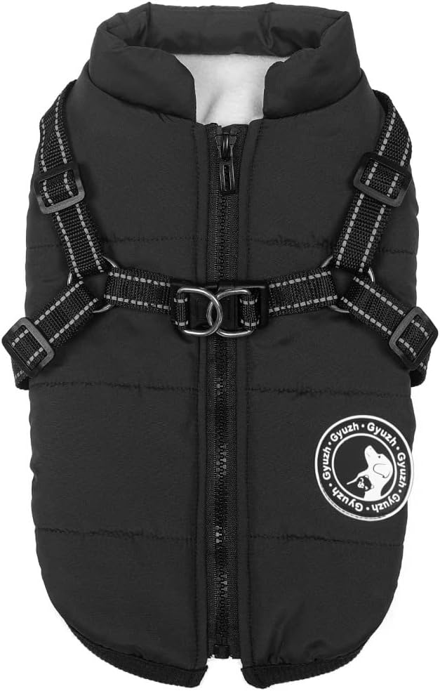 Gyuzh Dog Coat with Harness Puppy Coats Small Dog Harness Jacket Winter Waterproof Jackets for Smal Medium Large Dogs