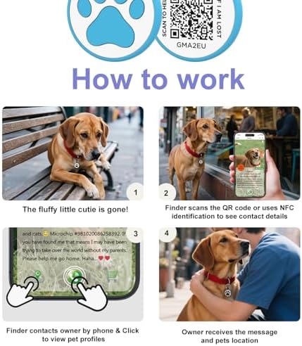 QR Code Cat Tag, Modifiable Pet Online Profile Page, Multiple Emergency Contact, Silent Silicone, Lightweight, No Jinging, Collar Accessories, QR Cat ID Tag (Small Breeds - 1", Blue)