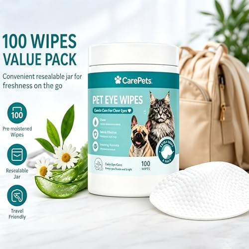 Eye Wipes, Pet Eye Wipes Textured for Tear Stains, Gentle Textured Area Wipes with Aloe Vera and Chamomile, Fragrance Free (1pcs)