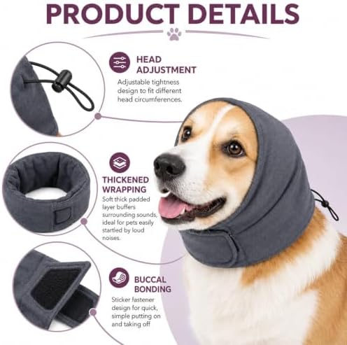 Adjustable Dog Quiet Ear Muffs Calming Ear Hoodie, Noise Canceling Breathable Ear Wraps for Dog Anxiety Relief, Ear Covers for Fireworks Thunderstorm Grooming Force Drying Noise Protection (Purple, M)