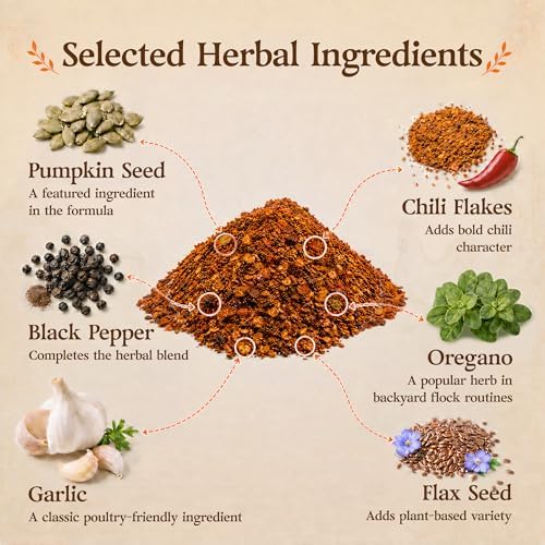 1 lb Chicken Dewormer Powder Chili Mix with Flock Care & Armor Support, Natural Poultry Supplement for Chickens, Chicken Wormer Feed Additive with Chili Pepper & Herb, for Laying Hens & Duck
