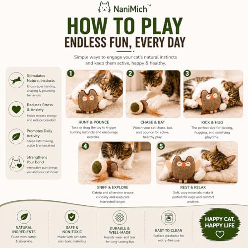 Gray Owl Catnip Cat Toy with Natural Stick, Interactive Plush Cat Toy for Indoor Cats, Bite Resistant Kitten Toy for Chewing, Kicking and Stress Relief