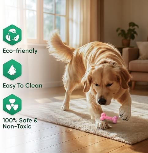 Natural Rubber Dog Toys for Small Dogs & Puppies - Durable Dental Dog Bone Toy for Indoor & Outdoor Play - Interactive Tough Teething Toy for Boredom Relief - For 25 lbs Small Dogs (Pink)
