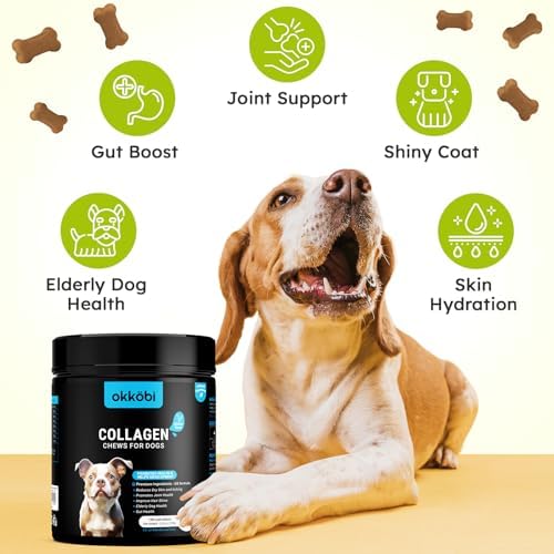 Collagen for Dogs - 150 Chews - Joint, Skin & Coat Supplement with Hyaluronic Acid, Eggshell Membrane & Vitamin C - Daily Hip & Joint Support for Senior Dogs & Puppies - Chicken