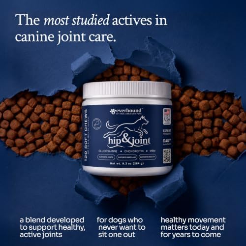 Hip and Joint Supplement for Dogs, 120 Soft Chews - Glucosamine, Chondroitin, MSM, Organic Turmeric and Collagen - Daily Mobility Support for All Breed Sizes, Chicken Flavor