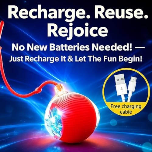 2026 New 2Pack Cat Ball Kitten Toys for Indoor Interactive Kitty Ball Toy Speedy Tail 360° Automatic Rolling Electric Moving Rechargeable,Smart Pet Chase with Rope for Bored Cats, Red Color VALUE PACK