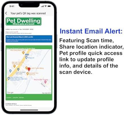 Pet Dwelling Aluminum QR Pet ID Tag – Smart Dog & Cat Tags with Free Personalized Online Profile, Instant Scan Alerts & AI-Powered Insights (Square Red)