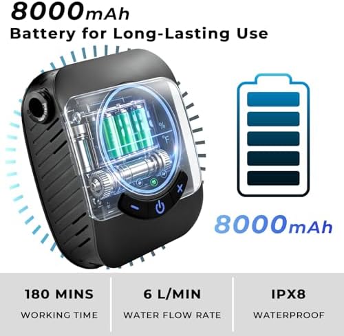 8000mAh Portable Camping Shower with 1500W Immersion Heater, IPX8 Waterproof Rechargeable Shower Pump, Foldable Bucket, All-in-One Outdoor Shower Kit for Camping RV Hiking Dog Bathing