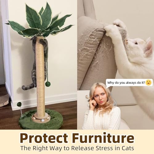 Fantasreen Cat Scratching Post 33'' Tall with Toy, Self Groomer for Indoor Cats
