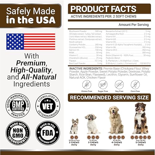 (2 Pack) Turkey Tail Mushroom for Dogs - 340 Ct - Mushroom Chews for Dogs
