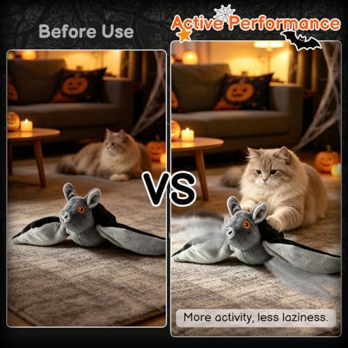 Flying Bat Dog Toy, Electric Flapping Wings Interactive Cat Toy, Mimics Real Soar Motion, Simulation Flying Bat Teasing Toy for Cats & Dogs, Hanging and Ground Play