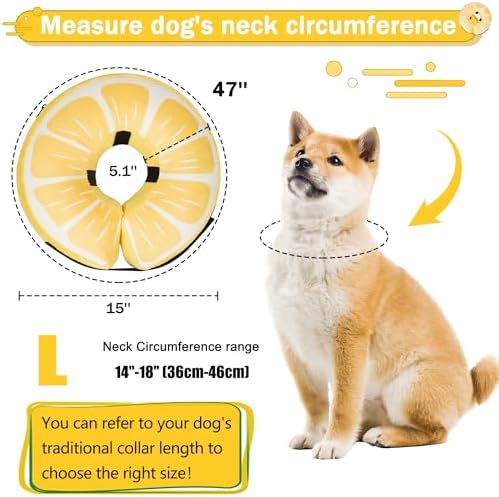Inflatable Dog Cone Collar for Large Medium Small Dogs, Soft Adjustable Recovery Cone for Dogs Cats,Dog Neck Donut Alternative After Surgery(Lemon,Large