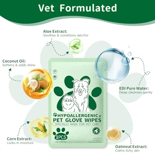 GLADFRESIT Pet Grooming Glove Wipes for Dogs & Cats, 60g, 6 Pcs