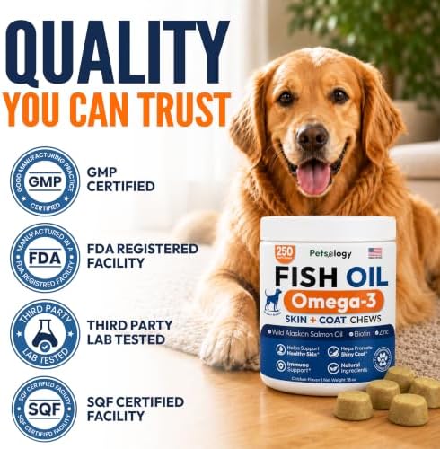 Omega 3 for Dogs - 250 Fish Oil Chews for Dog Shedding & Allergy Relief