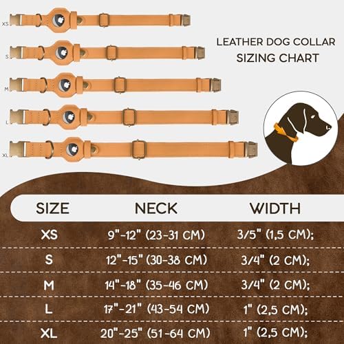 AirTag Dog Collar - Genuine Leather Dog Collar with Apple AirTag Holder and Metal Buckle - Smart GPS Tracking Pet Collars (Light Brown, XL, 20"-25" Neck Fit)