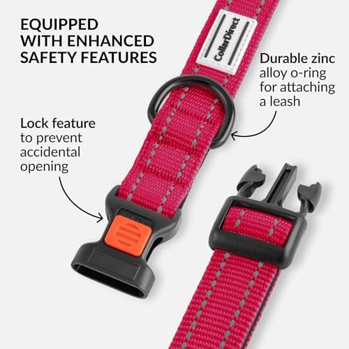 Reflective Dog Collar, Quick-Release Buckle (Pink, 12-16 Inch)