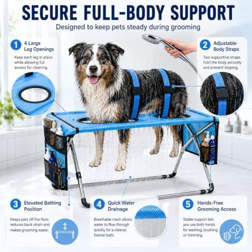 Dog Grooming Hammock Stand, Foldable Pet Bathing Stand, Blue A
