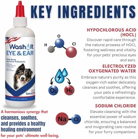 Wash-It Eye & Ear Wash for Pets, Hypochlorous Acid Tear Stain Remover