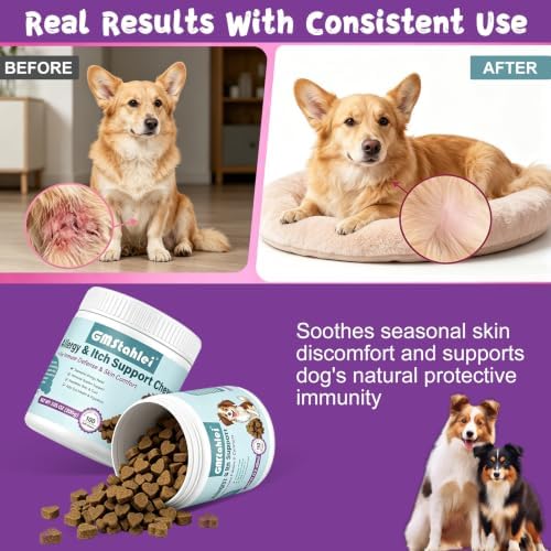 Dog Allergy Relief Chews, Itchy Skin, Paw Licking & Hot Spots Support with Omega-3 Fish Oil, Colostrum & Probiotics, Seasonal Allergy & Immune Support, 100 Count