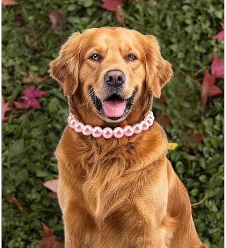 Chunky Pearl Dog Necklace (Beads 20mm),Elegant Classic Super Big Pearl Collar Necklace Accessories for Medium Large Dogs Occasions and Gatherings (Pink, 3XL(Neck Girth 20.5''-23''))