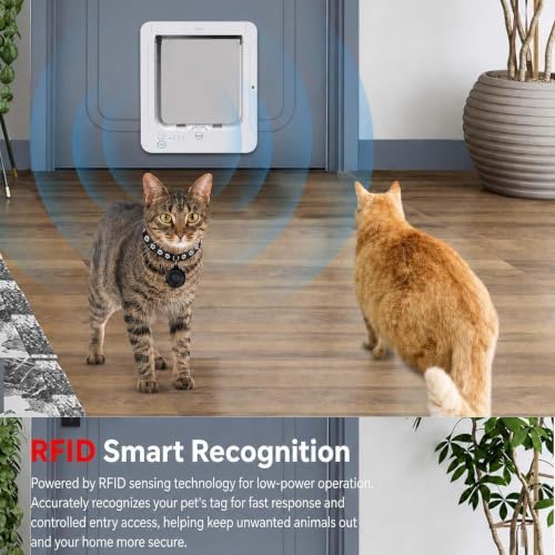 Remote Control Automatic Pet Door, Microchip Cat Flap, 11.73"x10.35", 4-Way Locking,for Windows Walls Doors (Black) White