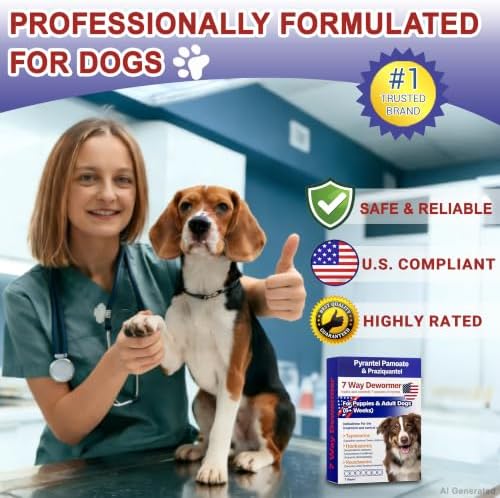 Dewormer for Dogs, Broad Spectrum for 7 Species of Worms, Pyrantel Pamoate & Praziquantel for Tapeworms, Hookworms, Roundworms & More