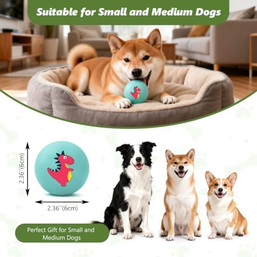 Small Squeaky Balls, [4 Pack] Soft Latex Squeaky Dog Ball Toys, Funny Dinosaur Interactive Dog Balls, Puppy Teething Chew Toys for Mini & Small Dogs (2.4"-Set B)