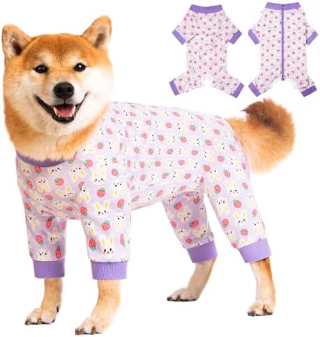 Dog Recovery Suit for Small Medium Large Dogs, Pet Onesie After Surgery Comfort Dog Bodysuit Anti Licking (Purple Bunny,XL)