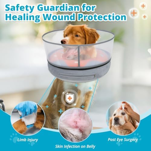 Inflatable Dog Cone with Anti-Licking Clear Shield,Fits Medium Dogs