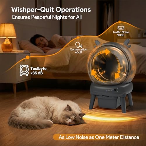 Automatic Cat Litter Box with App Control - Automatic Litter Box Self Cleaning for Multiple Cats, Health Tracking & Weight Sensor, Ultra Quiet, Odor Control, Large Capacity, Dark Grey