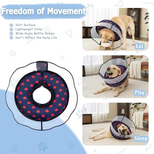 Inflatable Dog Cone Collar with Enhanced Anti-Licking Shield – Soft Adjustable Recovery Collar for Dogs & Cats After Surgery – Fits Large, Medium, Small Pets (Blue Love, X-Large)
