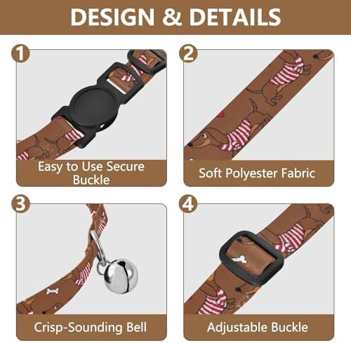 Striped Dog Brown Cat Neck Collar, 2 Pack Dog Bell Collar