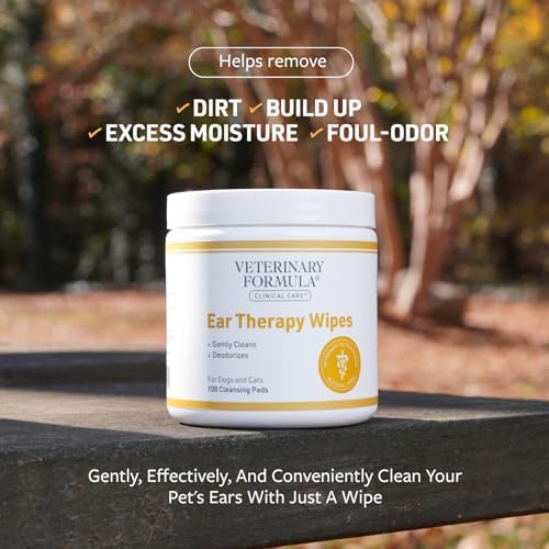 Veterinary Formula Clinical Care Ear Therapy Bundle with Cleaner Solution 8 Fl Oz + Cleaner Wipes 100 ct – Cat & Dog Ear Cleaner, Helps Soothe Itchiness and Clean The Ear Canal of Debris and Buildup