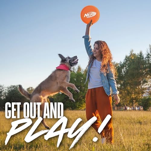 Nerf Dog Nylon Flyer Dog Toy, Flying Disc, Lightweight, Durable and Water Resistant, Great for Beach and Pool, 9 inch diameter, for Medium/Large Breeds, Single Unit, Orange