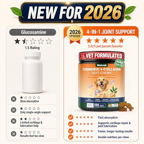 New Upgrade 4 in 1 Advanced Joint Supplement for Dogs Anti Inflammatory Pain Relief Joint Health Turmeric Collagen Hyaluronic Acid Pepper Cartilage Joint Lube All Dog Breeds Chicken 150 Chews
