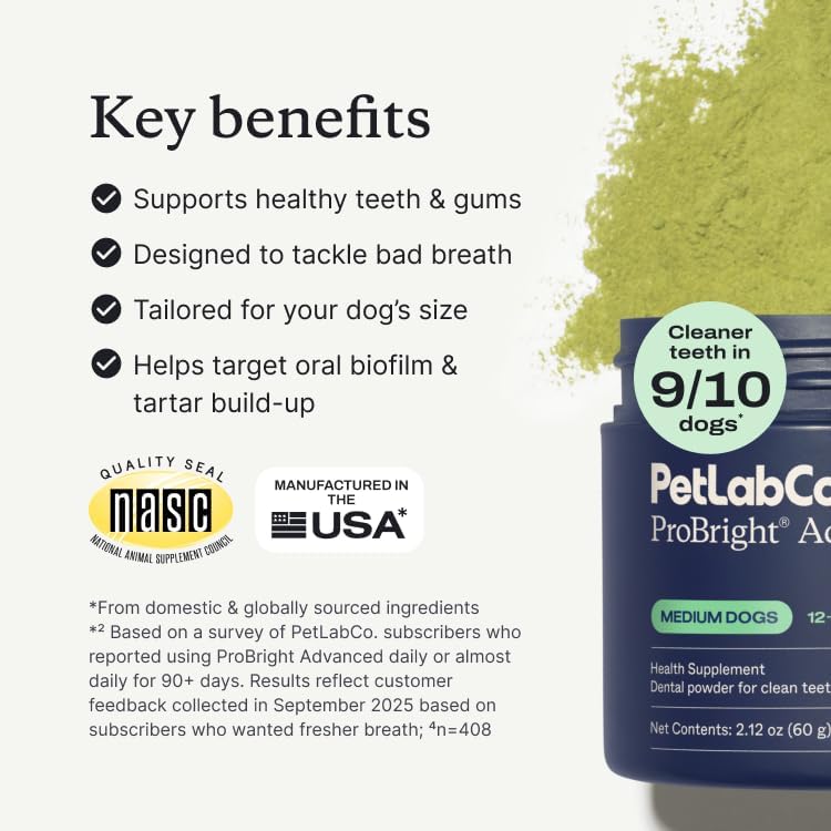 PetLab Co. ProBright Advanced Dental Powder, Medium Sized Dogs, 30 Scoops