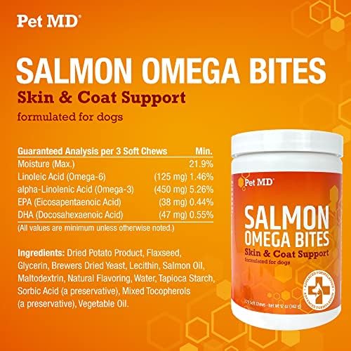 Pet MD Salmon Oil Chews for Dogs - Dog Skin and Coat Supplement - 120ct