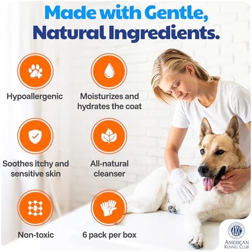 AKC Coconut Dog Bathing Glove Wipes, No-Rinse, 6 Pack