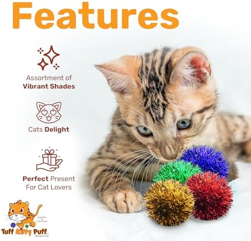 Tuff Kitty Puff 1 Inch Mini Sparkle Ball Cat Toy – 6pk Multi-Color