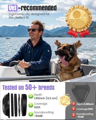 Dog Noise Cancelling Ear Muffs, Dog Ear Muffs for Fireworks with 2 Pairs Calming Pads & Antlers, Sound Proof for Noise Anxiety Thunder, Pet Hearing Protection Gift for Medium Large Dogs