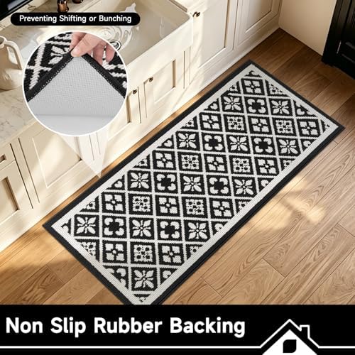 Ileading Hallway Runner Rug 2x6 ft,Washable Indoor Black Carpet with Non Slip Rubber Backing,Low Pile Durable Kitchen Floor Mat for Laundry Entryway Door & High Traffic Areas
