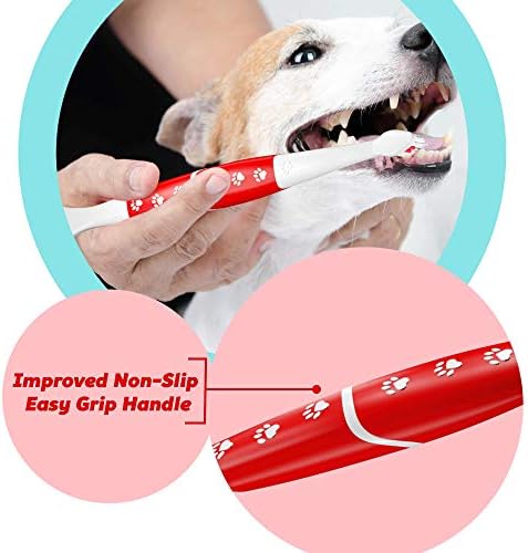 Pet Toothbrush for Dogs, Cats with Soft Bristles - Easy Teeth Cleaning & Dental Care, Non Slip Dual Head Dog Toothbrush for Medium & Large Pets, Toothpaste Not Included, Pack of 2 Red